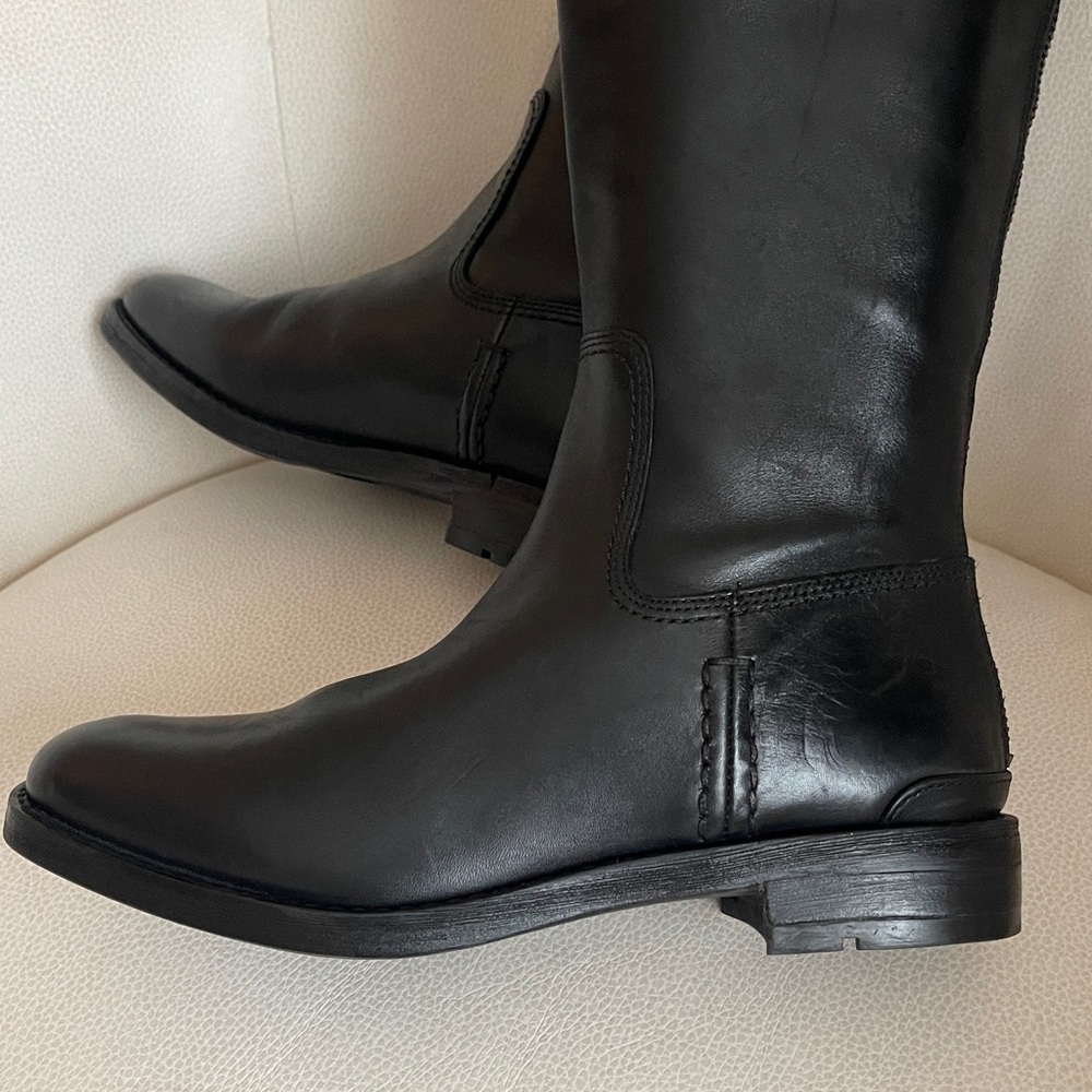 NEW Franco Sarto Meyer Knee High Boots TwoTone Black and Brown Tall Riding Boots - Picture 2 of 12